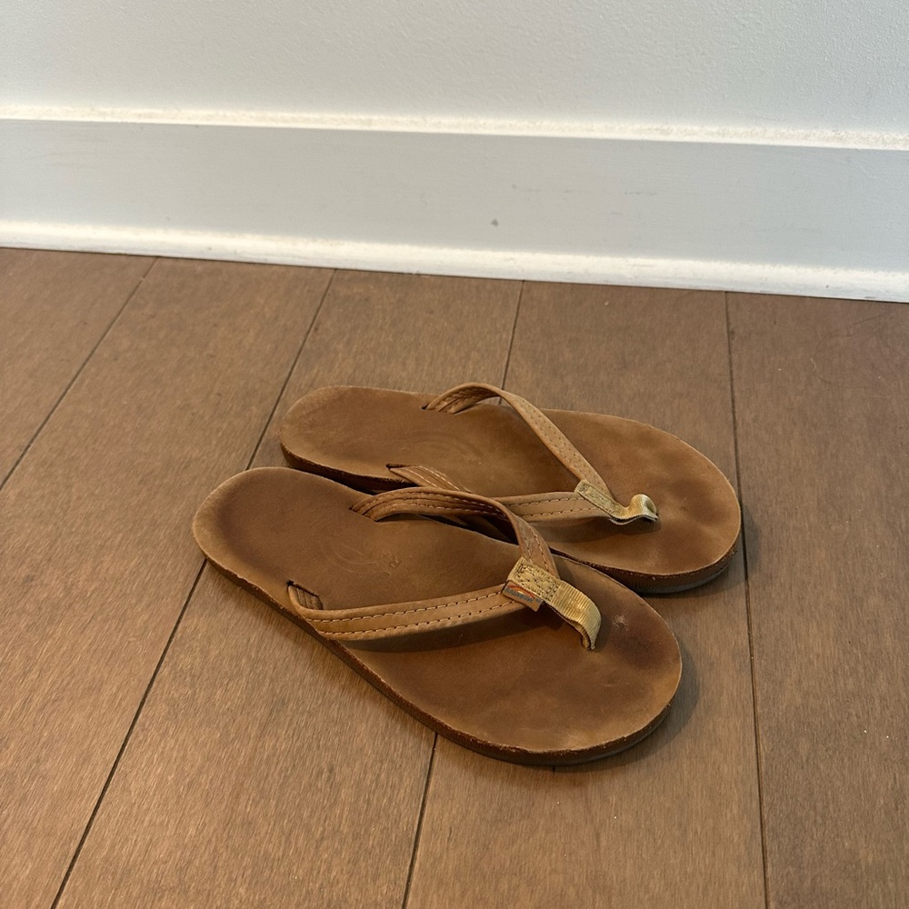 Rainbow narrow strap leather Sandals